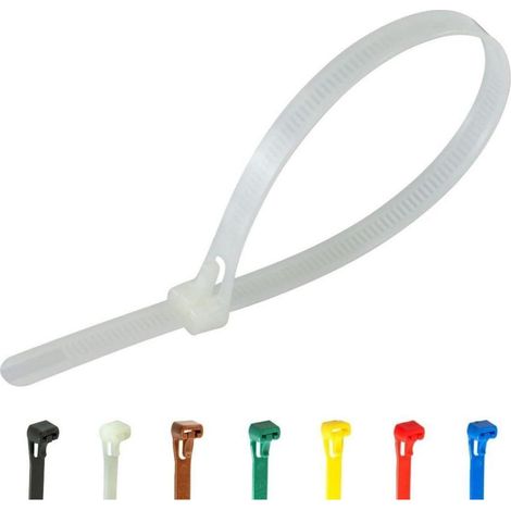 Wiederverschließbare Kabelbinder 250mm x 7,6mm Weiß, 100 Stück, wiederverwendbar (1/5)