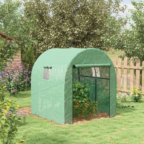 Serre de jardin serre tunnel de jardin 3.24m² PE Haute densité 135 g/m². avec 2 portes zippées 180 x 180 x 200 cm. vert
