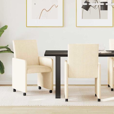 Esszimmerstühle mit Rollen 2 pcs Creme 57 x 66 x 94 cm