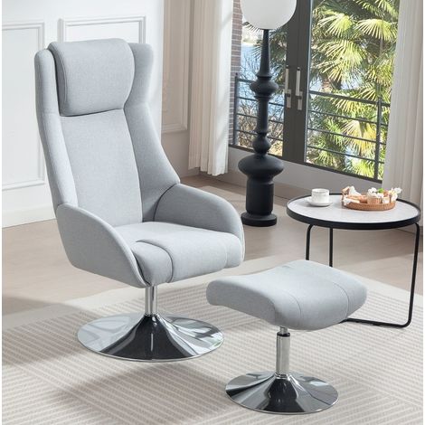 Fauteuil salon pivotant avec repose pieds gris metal OKMYHOME (1/5)