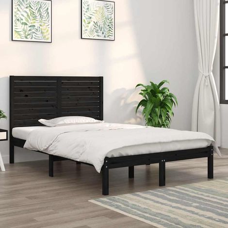 Lit adulte Contemporain Cadre de lit Noir Bois massif 140x190 cm 38167 (1/5)