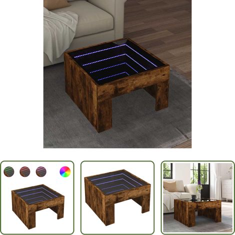 LED-Spiegel -  Couchtisch mit Infinity-LED Räuchereiche 50x50x30 cm (1/5)