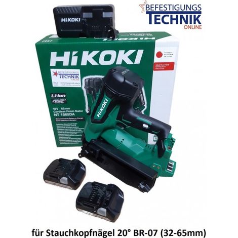 HiKOKI Akku Nagler Stiftnagler Stauchkopfnagler NT1865DA 2x1,5Ah für 20° Stauchkopfnägel BR-07"-"EN14890.1.5Ah