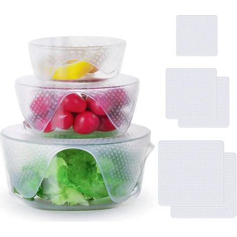 5 pezzi, 3 misure, pellicole riutilizzabili in silicone per alimenti adatte al microonde. (1/5)