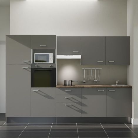 Kochnischen K46L-PT - 300 cm mit Arbeitsplatte und spüle - Graue Front - Laminatplatte aus Holz - Edelstahl-Spüle - Kredenzen nein (1/4)
