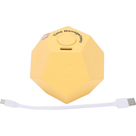 Elegante timer a cubo dodecagonale, multifunzionale e ricaricabile, con funzione promemoria per lavoro e studio, di colore giallo. (1/5)
