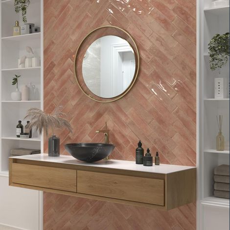 Carrelage Mur grès Cérame brillant ULTRAGLOSS effect Zellige Agadir Amaranto 7X28cm (1/3)