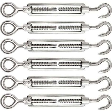 Tendeur Cable 6 Pièces M5 Tendeur Cable Inox 304 Réglable Crochet de Ridoir et Oeil pour Tendeur de Fil Cable Acier Corde Crochet Tendeur Accessoires (1/4)