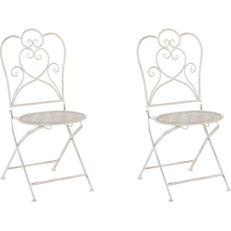 Lot de 2 Chaises de Jardin ou Terrasse de Type Bistrot Pliantes en Métal Beige Design Classique et Romantique Beliani (1/5)