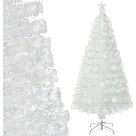 Albero di Natale fibra ottica 210cm, foglie iridescenti, stella e luci LED bianchi (1/3)