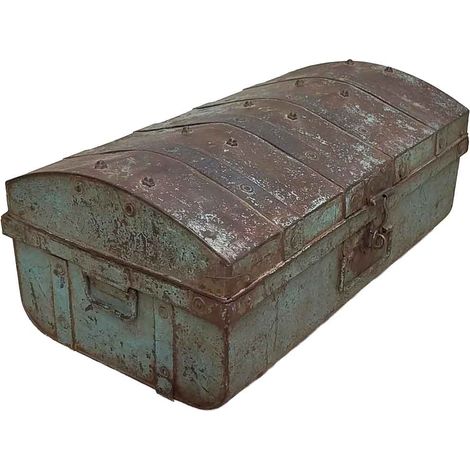Maleta de metal acabado artesanal azul 67x37x25h cm