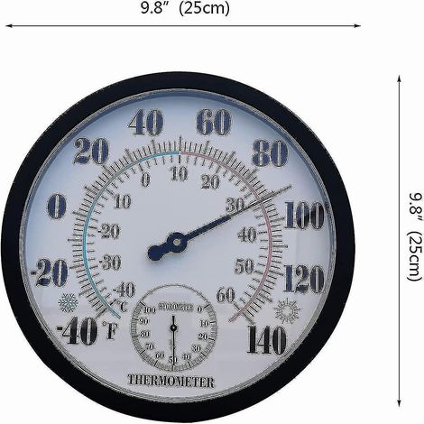 Thermomètre d'intérieur/extérieur pour jardin, grand format, diamètre 10 pouces (noir) (1/3)