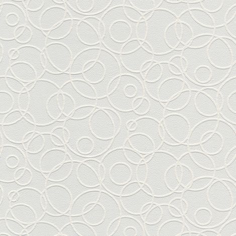 A.S. Creations – Papier peint intissé blanc à peindre – Motif cercles graphiques – Pour couloir, chambre, salon – Largeur 53cm – Résistant à l'humidité