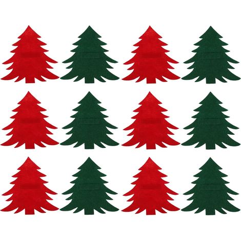 Support-Couverts Forme Arbre De Noël - Rouge Et Vert - Pour Décoration De Table De Fêtes - Lot De 12 (1/5)
