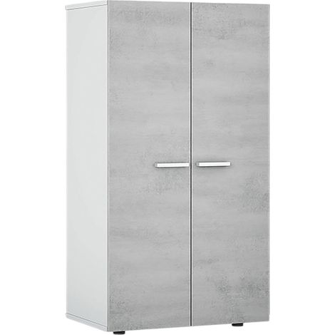 Armadio multiuso 2 ante Norwalk, Armadio porta scarpe, Mobile basso con 6 ripiani, Scarpiera bassa moderna, 55x36h103 cm, Bianco e Cemento (1/4)