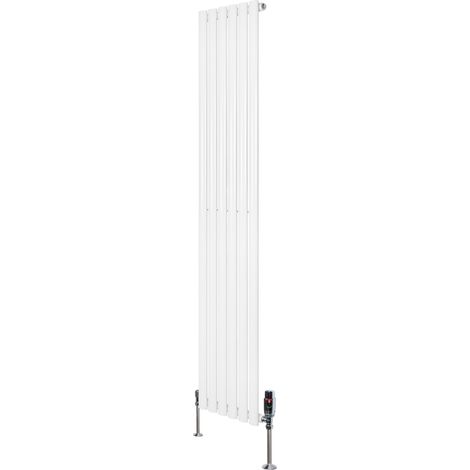 Radiateur à Colonnes Ovales & Vannes 1 Panneau 1800 x 360 mm en Acier Carbone Blanc Chauffage Centrale Moderne Horizontale Monté Sur Mur Cuisine [Brosse de Nettoyage & Supports INCLUSES]