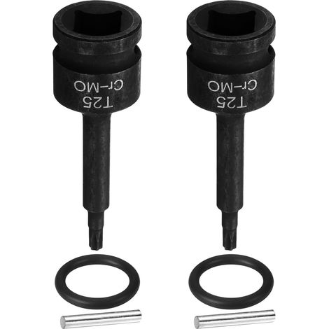 2 Pièces Douille Hexagonale À Choc, Douille Torx 1/2" T25 A 6 Points Acier CR-MO Avec Goupille Joint Torique Pour Perceuses Ateliers Garage Adaptateur (1/5)