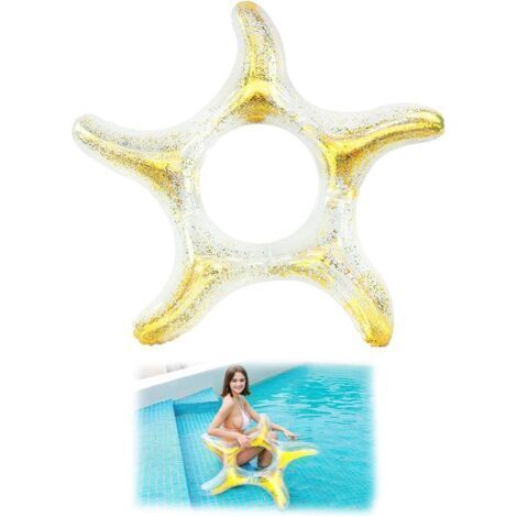 Anneau de Natation Gonflable,Bouée Gonflable Brillante, Bouée Ronde, Anneau de Natation Étincelant, Bouée Piscine Adulte, Rond, Pentacle, Or, 90cm, Jouets de Plage de Piscine d'Été (Pentacle) (1/5)