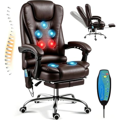 YODOLLA Silla de Oficina con Capacidad de 200 kg, Silla Ergonómica de Ejecutivo con Función Reclinable, Silla de Escritorio Ajustable en Altura con Reposapiés de Cuero en Color Marrón (1/5)