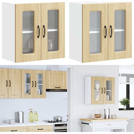 Armario de cocina de pared con puerta de cristal "Kalmar" de, roble Sonoma, madera de ingeniería - Armario de pared - Cocina