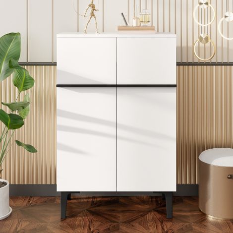 Meuble à Chaussures 2 Portes avec Étagères Réglables, Armoire à Chaussures Blanche Gain de Place, Placard de Rangement pour Entrée, Couloir ou Dressing, 60 x 95 cm (1/5)
