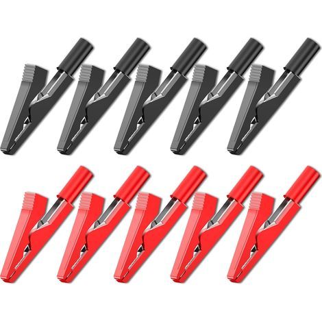 Elektrisch isolierte Krokodilklemmen, 10 Stück, rote und schwarze Krokodilklemmen für 2-mm-Messspitzen, 2-mm-Bananenstecker (1/5)