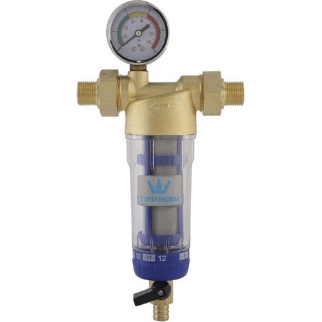 Préfiltre à eau lavable 60 microns – Maille acier inoxydable – Élimine sédiments et débris – Manomètre inclus pour pression optimale (1/5)