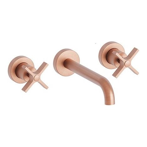 Lavabo Cross Road Small 3 Trous + Vidage Sans Meca Or Rose Brosse Robinetterie CROSS ROAD - CRISTINA ONDYNA CR24234P