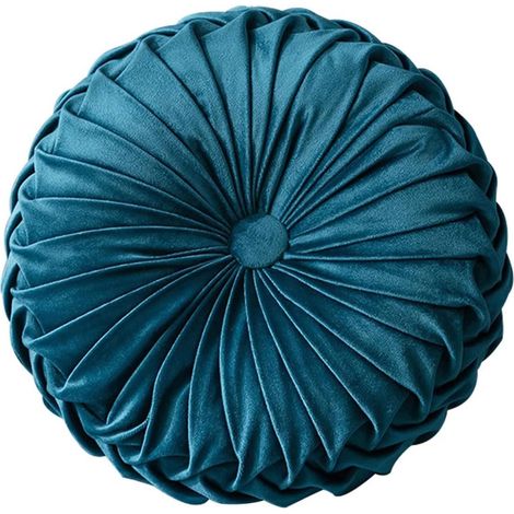 Coussin décoratif rond en velours plissé LOVEGAB, motif citrouille, pour canapé ou sol, 35,5 x 35,5 cm, bleu marine, vendu à l'unité. (1/5)