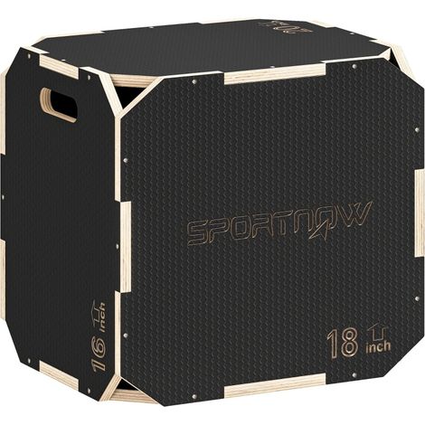 Box pliométrique réglable 3 hauteurs, bords arrondis, surface antidérapante, poignées de transport, bois noir, 120 kg pour entraînement fitness - CHICFURN (1/5)