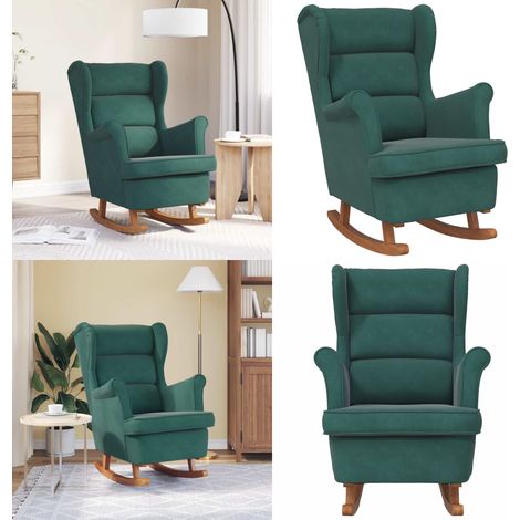 Schaukelstuhl mit Massivholz-Gummibeinen Dunkelgrün Samt - Samtsessel - Schaukelstuhl - Gartenstuhl - Lounge Chair - Esszimmerstuhl - Home & Living (1/5)