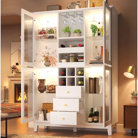 Weinschrank 120/40/180,5 cm in Weiß mit RGB-LED, 3 Schubladen und Glashalter (1/5)