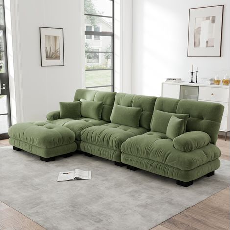 Modulares Ecksofa aus grünem Chenille mit Ottomanen, 313 x 145 x 81 cm HAVRYA (1/5)