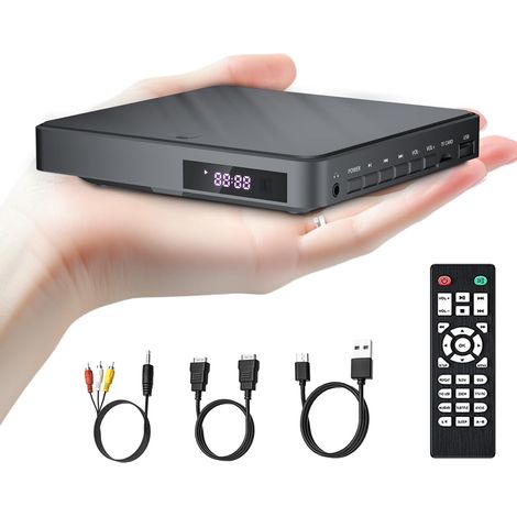 Lecteur DVD pour TV Mini HDMI Full HD 1080P USB, Entrées USB/TF, Toutes Régions, Correction d'Erreur, Réduction du Bruit, Câbles HDMI/RCA Inclus (1/5)