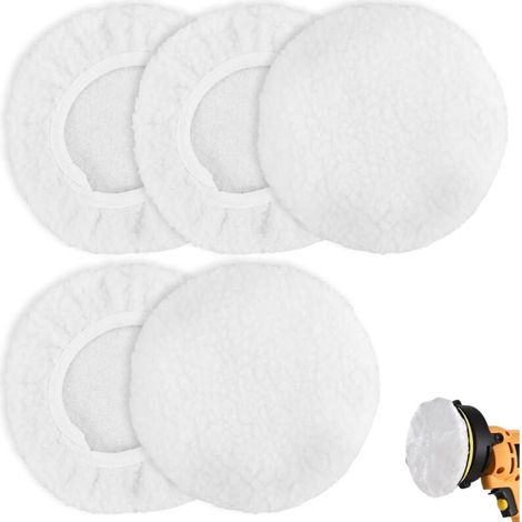 5 Pièces kit polissage voiture, Tampon de Polissage en Laine D'agneau, tampons de polissage pour voiture, Polissage en Microfibre Molle Coton de Coton 220 mm à 250 mm pour la Culture et l'autopole (1/5)