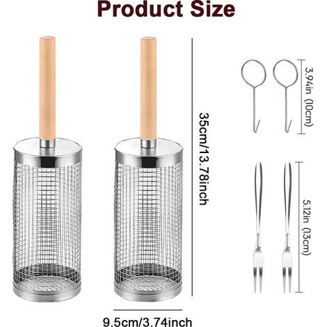 Lot de 2 paniers à griller à roulettes Acier inoxydable 304 35 x 20 x 9,5 cm (1/4)