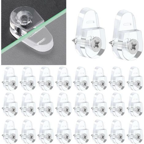 Packung mit 50 Spiegelhalterungen – Glasbefestigungsclips – Glasstützclips mit 50 Schrauben zur Befestigung von Glas, Spiegeln und Fenstern mit einer Dicke von 3 bis 5 mm (1/5)