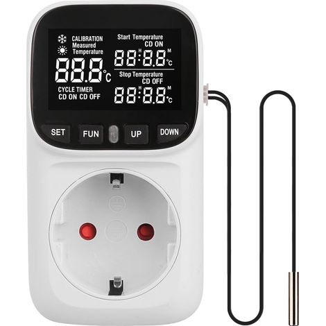 Thermostat - Régulateur de température - 230 V - Avec sonde - Prise thermostat - Chauffage - Refroidissement - Interrupteur de température - Thermostat numérique - Prise pour terrarium (1/5)