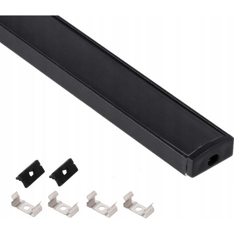 Profilé en aluminium pour ruban LED, noir, 1,5 m, couvercle, 4 fixations et 2 embouts AKS (1/4)
