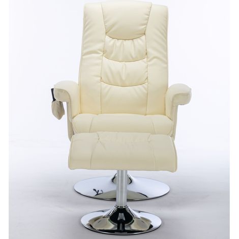 ELVMI Elektrischer Massagesessel mit Heizfunktion, Verstellbarer Rückenlehne 135° und Hocker, 360° Drehbar, aus PU Beige (1/5)