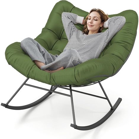 Costway – Fauteuil à bascule surdimensionné avec coussin rembourré – Cadre en métal – Capacité 205 kg – Pour salon et patio – Confort ergonomique