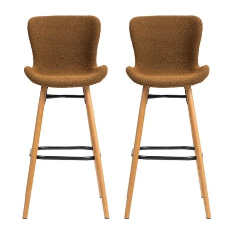 Lot de 2 chaises de bar en tissu bouclette terracotta - KERMO (1/4)