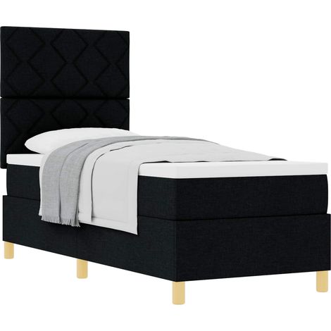 Lit simple Lit adulte Lit à ressorts avec matelas Noir 80 x 200 cm tissu (1/5)