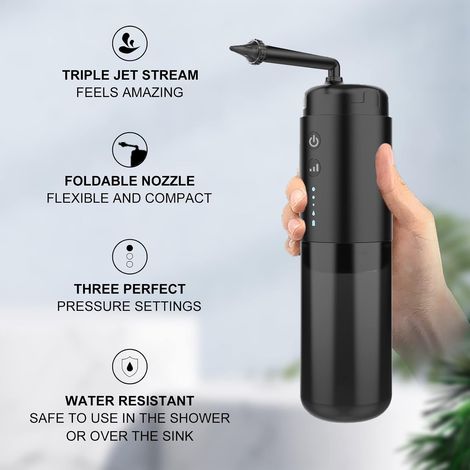 Nettoyeur d'oreilles à base d'eau avec 6 embouts, kit de nettoyage auriculaire à 4 niveaux de pression, kit étanche, nettoyeur d'oreilles électrique avec adaptateur rechargeable USB (1/5)