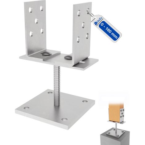 Pied de poteau en U réglable 100 x 100 mm 0–160 mm – Zinc électroplaqué – Équerres métalliques robustes pour clôture – GeZu Impex
