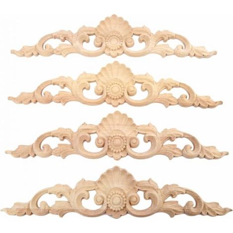 30 X 6.5cm 4pcs Wood Carved Corner Onlay Decal Carving Applique Unpainted Wood Decorate Classic Wooden Furniture (1/4)