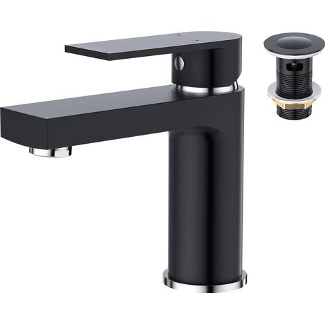 Robinet de Lavabo pour Salle de Bain Rectangulaire avec Pop-up Vidage, Mitigeur Monocommande Monotrou, noir (1/5)