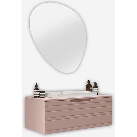 Mobile bagno sospeso con specchio led e lavabo Solmira - Rosa