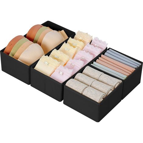 Organiseurs de Tiroir, Rangement Tiroir Pliable et Respirant, Boites de Rangement de Non-tissé Ideal pour Soutiens-Gorge, Chaussettes, Sous-Vêtements, Cravates, Lot de 4(Noir) (1/5)