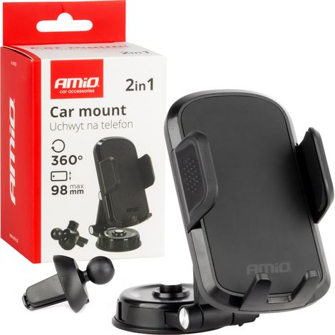 Autotelefonhalterung für Cockpit und Lüftungsschlitz 2 in 1 360° amio-04138 (1/5)